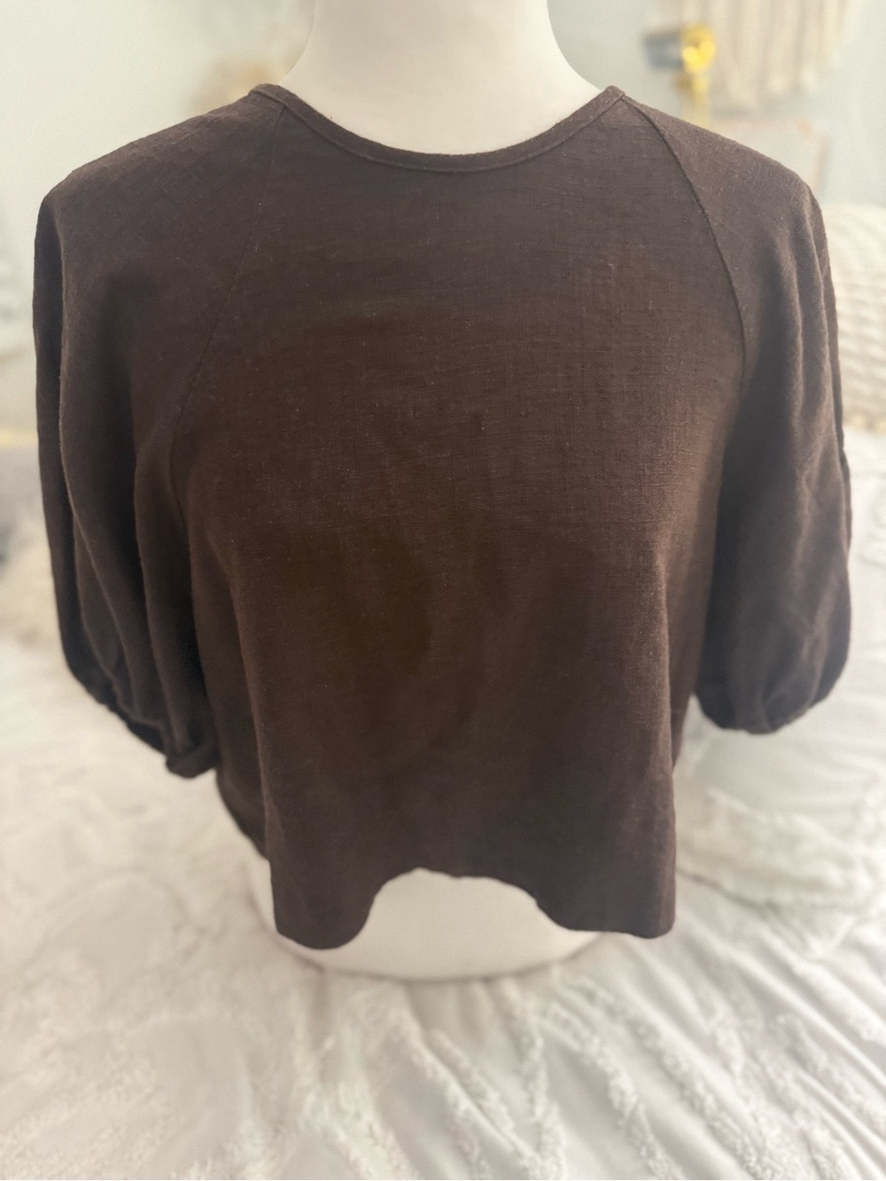 House of Harlow 1960 Chocolate Brown Puff-Sleeve Crewneck Tee